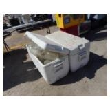 2) White Coolers Plastic Pitchers and Plastic Food