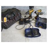 2) DeWalt Battery Operated Drills, Drill Bits, Bag