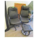 (2) Office Chairs With An Ottoman. Large Corkboard