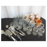 Kitchen Utensils & Assorment Of Jars & Cups