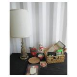 Lamp, Picture Frames, Basket, & Decor
