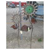 2) Metal / Rebar Yard Art Flowers