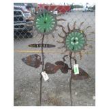 2) Metal / Rebar Yard Art Flowers
