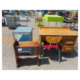 Oak Desk, Student Chair, Metal Cart, Wood Stand