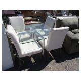 Thick Glass Dining Table With 4) White Chairs