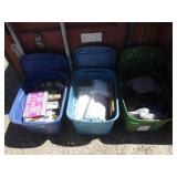 3) Tubs With Contents, (Cloth, Books)