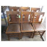 Set Of 6) Wood Chairs With Studded Seat Cushions