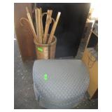 Ottoman, Umbrella Basket With Canes And Yard Stick