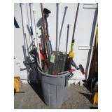 Yard Garbage Can With Various Yard Tools