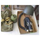 Gas Mask, Military Helmet, Pouch
