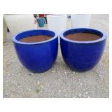 2) Blue Vietnamese Terracotta Glazed Pots