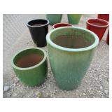 2) Green Vietnamese Terracotta Glazed Pots