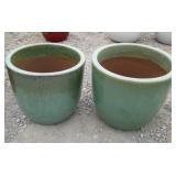 2) Green Vietnamese Terracotta Glazed Pots
