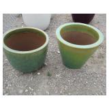 2) Green Vietnamese Terracotta Glazed Pots