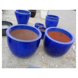 2) Blue Vietnamese Terracotta Glazed Pots