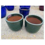 2) Green Vietnamese Terracotta Glazed Pots