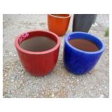 1) Red & 1) Blue Vietnamese Terracotta Glazed Pots