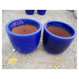 2) Blue Vietnamese Terracotta Glazed Pots