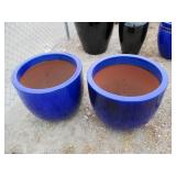 2) Blue Vietnamese Terracotta Glazed Pots