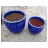 2) Blue Vietnamese Terracotta Glazed Pots