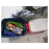 Cooler, 3 Person Tent, Cord, Tarps