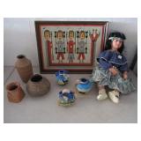 Native American Doll, Jars, Framed Art