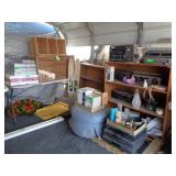 2) Bookshelves, Stool, Wicker Basket, Radios,Skis