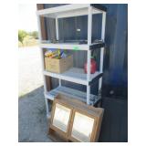 Shelving w/ Contents, Pet Cage, TV, Yard Tools