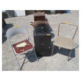 2) Folding Chairs, File Cabinet and Fan
