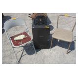 2) Folding Chairs, File Cabinet and Fan