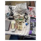 Assorted drill bits, switch cover, hose clamp