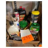 Assorted oils, fluid, wax, putty knives, cleaner