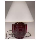 Art Deco Etched Red Glass Wilhelm Hunt lamp