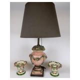 Vintage floral table lamp & candleholders