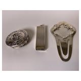 Sterling Match safe, book clip & pill box