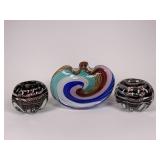 Art Glass Candy dish & candleholders
