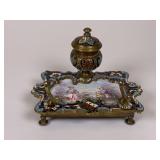 Early Bronze & Enameled inkwell