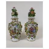 2 Meissen lidded urns