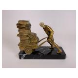 Bronze on Marble Man Pushing cart of books