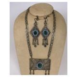 Filigree & Stone Necklace & Earrings