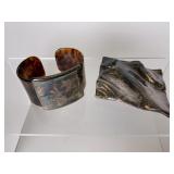 Sterling brooch, tortoise & silver bracelet