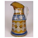 Amber & Blue cut glass pitcher