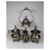 Early Silverplate Sugar, Creamers & Butter Dish