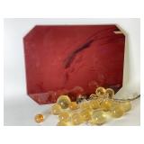 Large Polished Stone Tray & Glass Grapes