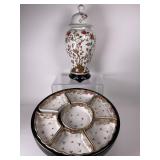 Oriental Urn Vase & Lazy Susan Server