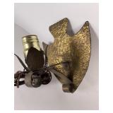 Antique shield shape hammered brass wall sconce