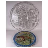 Very Large Glass Server Plate & A Garden Stone
