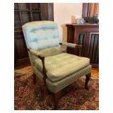 Green Upholstered Armchair With Wood Frame