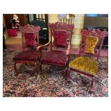 Victorian Armchair & Two Side Chairs with Upholste