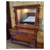 Victorian Wood Dresser & Bed With Ornamental Detai